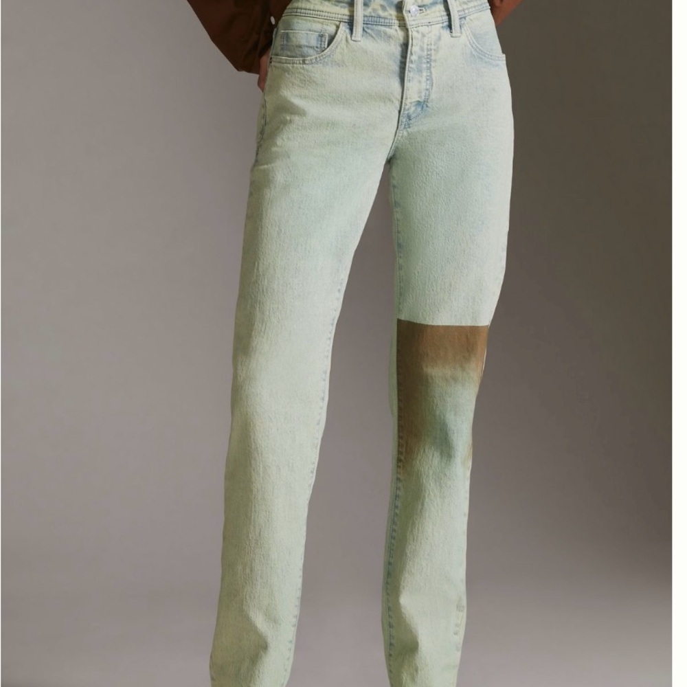 Anthropologie Pilcro Straight Leg Jeans in Blue and Brown ocean wash